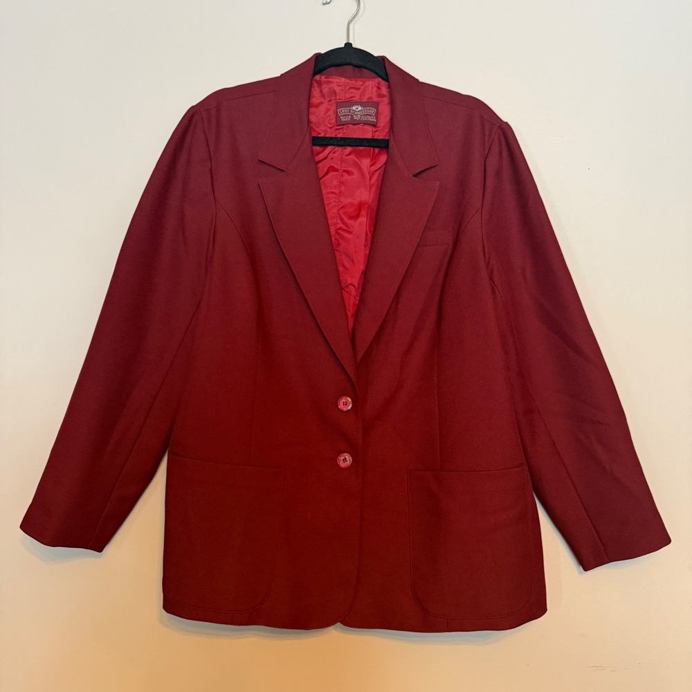 Vintage Levi‎ Strauss Mens Blazer Jacket Burgundy Single Breasted Blend Size 44